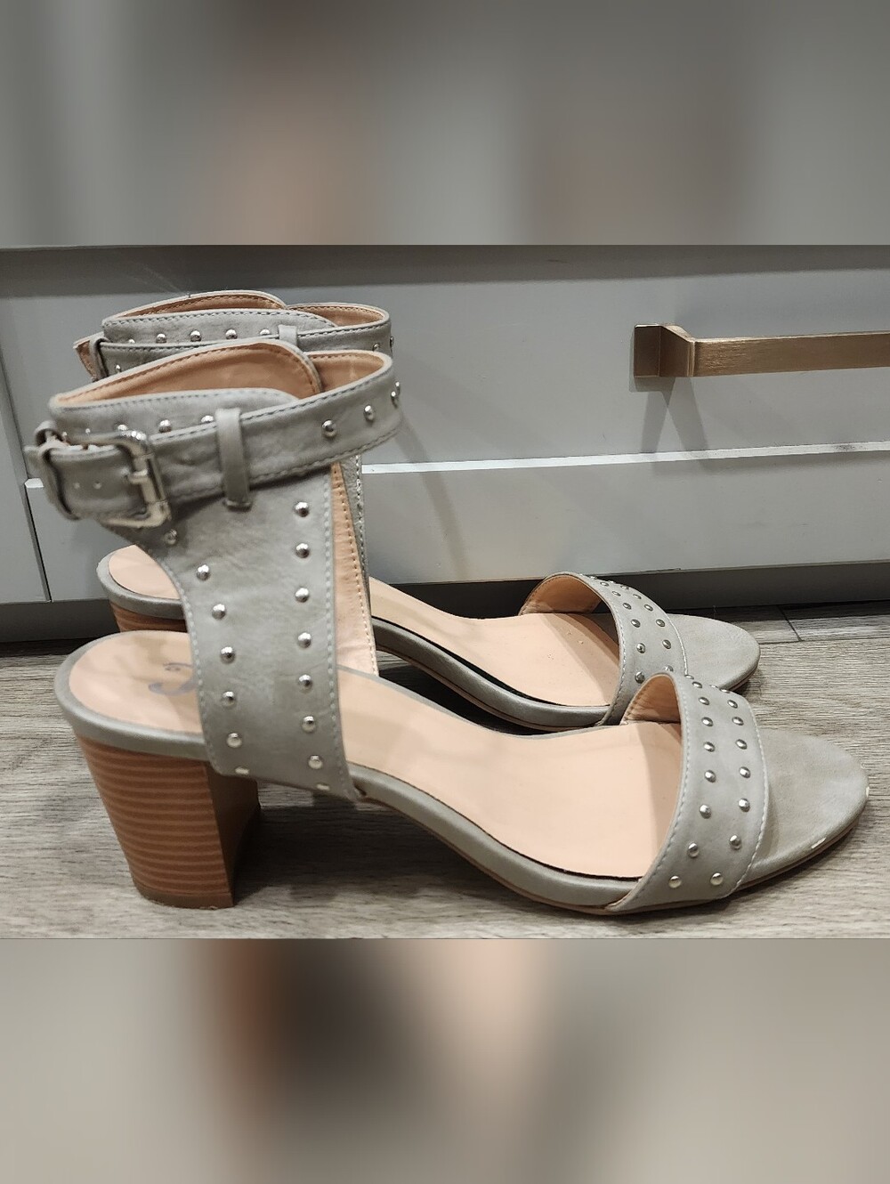 Studded ankle-strap block-heel sandal